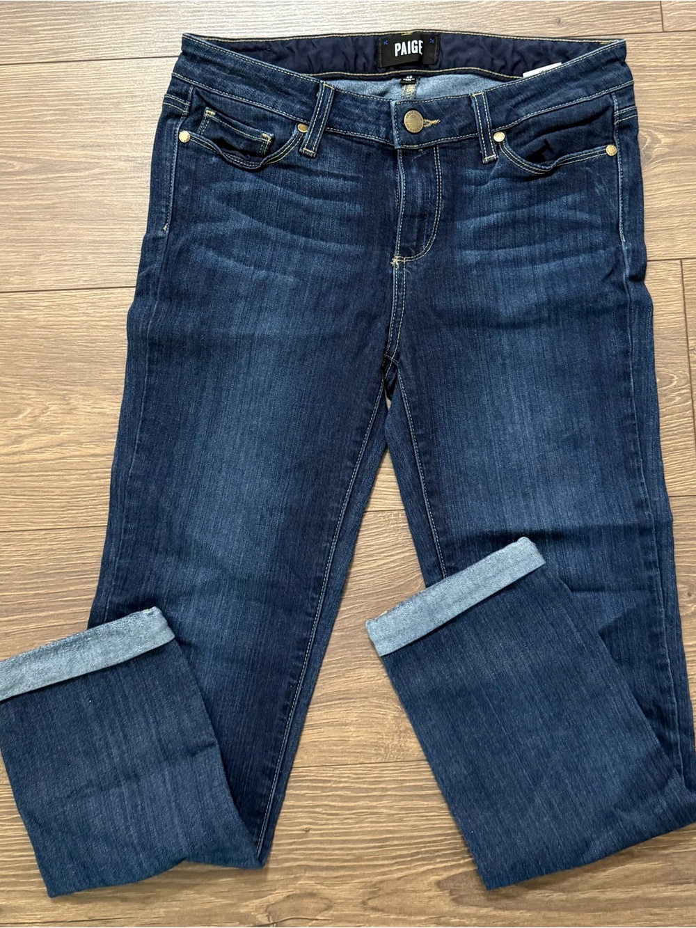 PAIGE Skyline Ankle Peg Crop Jeans Dark Wash Cuff Stretch Size 28